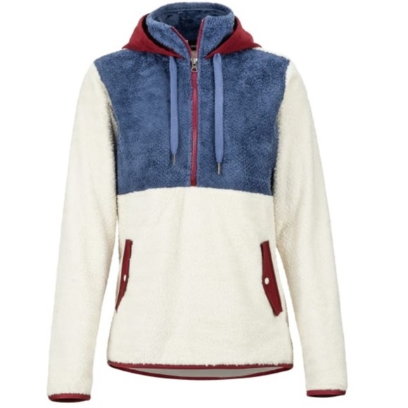 Marmot Blue and Cream Hoodie Sweatshirt - Picture 1 of 13